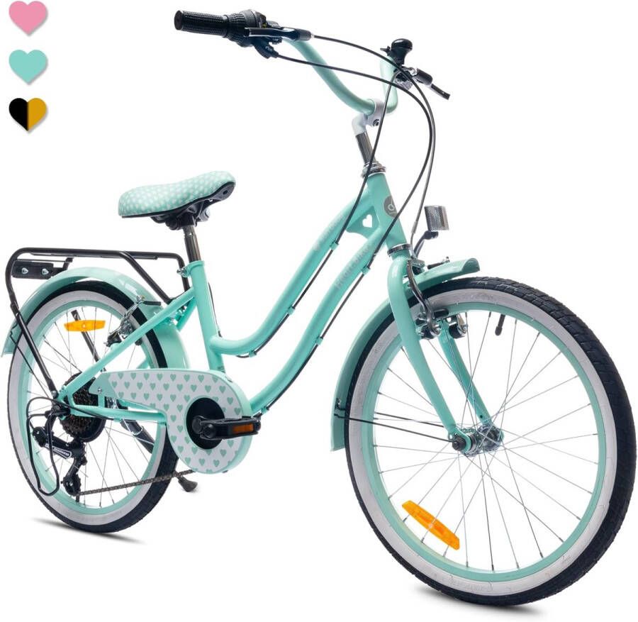 ShopHaven Meisjesfiets 20 Inch – Kinderfiets voor Meisjes 6 tot 10 Jaar – Shimano 6 Versnellingen – Verstelbaar Zadel en Stuur – Jeugdfiets met V-Brake Remmen – Lichtgewicht Fiets met Bagagedrager Kettingkast en Reflectoren