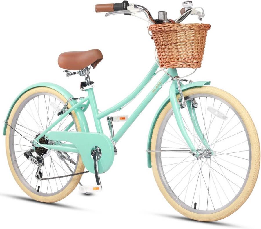 ShopHaven Meisjesfiets Cruiser Stadsfiets met Shimano 6 Versnellingen – 20 24 26 Inch – Lichtgewicht Fiets met Rieten Mand – Comfortabel Zadel – Hybride Kinderfiets voor Meisjes vanaf 6 Jaar – Retro Stijl – Meerdere Kleuren