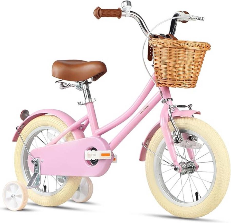 ShopHaven Meisjesfiets met Mandje en Bel – Kinderfiets 12 14 16 20 Inch – Voor Kinderen van 3 tot 10 Jaar – Met Zijwieltjes – Verstelbaar Zadel en Stuur – Gesloten Kettingkast – Meisjesfiets in Verschillende Kleuren en Maten