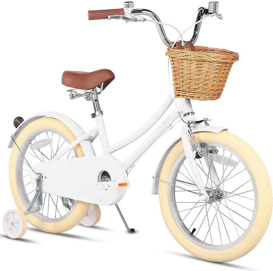 ShopHaven Meisjesfiets met Mandje en Bel – Kinderfiets 12 14 16 20 Inch – Voor Kinderen van 3 tot 10 Jaar – Inclusief Zijwieltjes – Fiets met Stalen Frame – Beschikbaar in Verschillende Kleuren en Maten Stijlnaam: 18 inch met steunwielen en standaard
