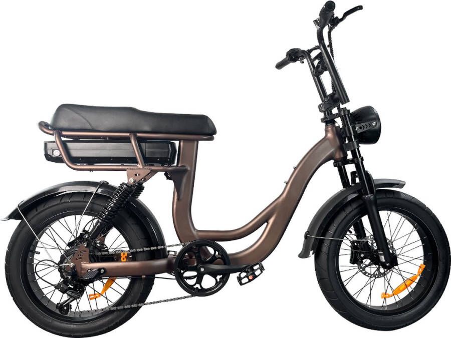 Merkloos EB8 Fatbike E-bike 250Watt 25 km u 20” Banden – 7 Versnellingen met alarm Donker Bruin