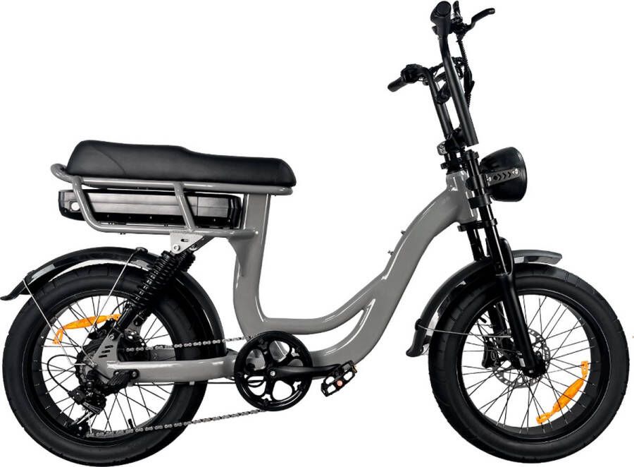 Merkloos EB8 Fatbike E-bike 250Watt 25 km u 20” Banden – 7 Versnellingen met alarm Grijs