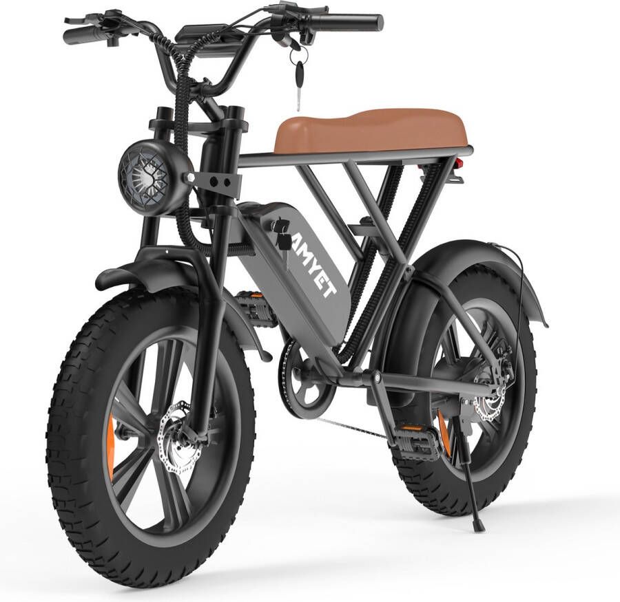 Shoppen Voor Iedereen V9 Fatbike E-Bike 250Watt 25 Km U 20” Banden – 7 Versnellingen Zwart met bruine zadel