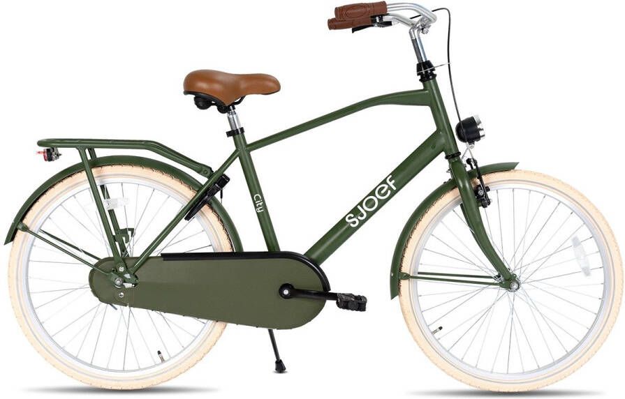 SJOEF City Jongensfiets 22 inch Kinderfiets voor jongens van 7 tot 9 jaar Army Green