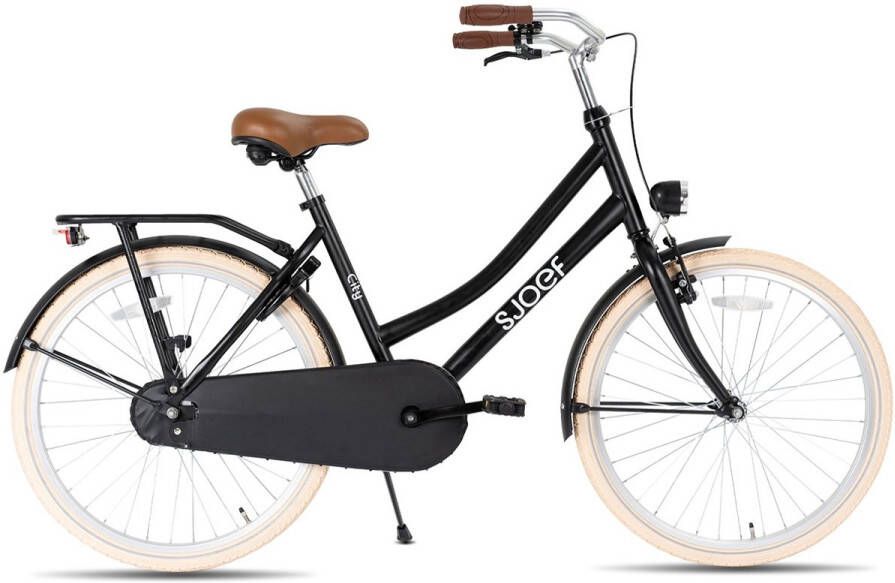 SJOEF City Meisjesfiets 22 inch Kinderfiets 7 8 & 9 jaar LED verlichting Inclusief Slot |Zwart