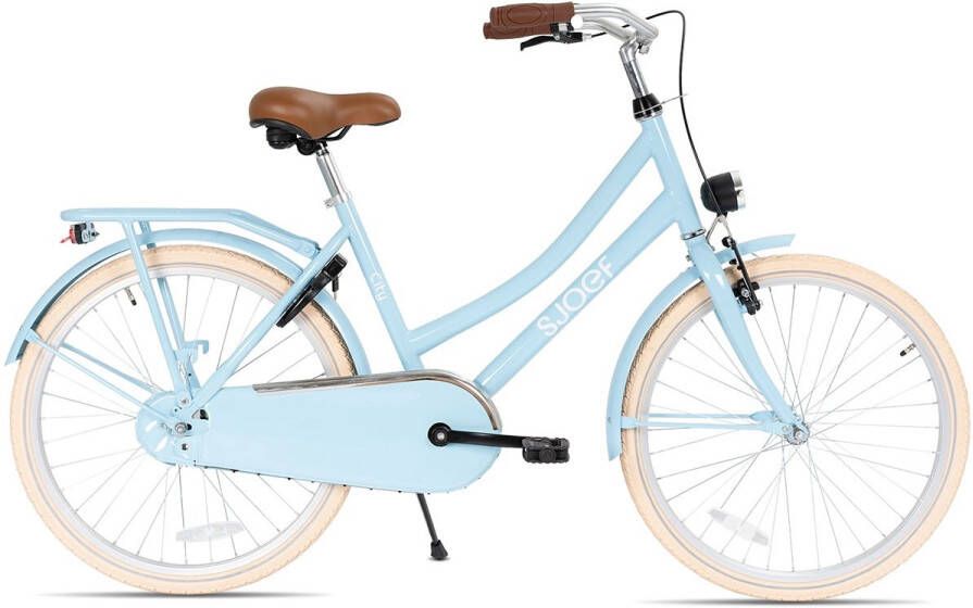 SJOEF City Meisjesfiets 26 inch Kinderfiets voor Meisjes van 10 tot 14 jaar LED verlichting Inclusief Slot Omafiets 26 inch Licht Blauw