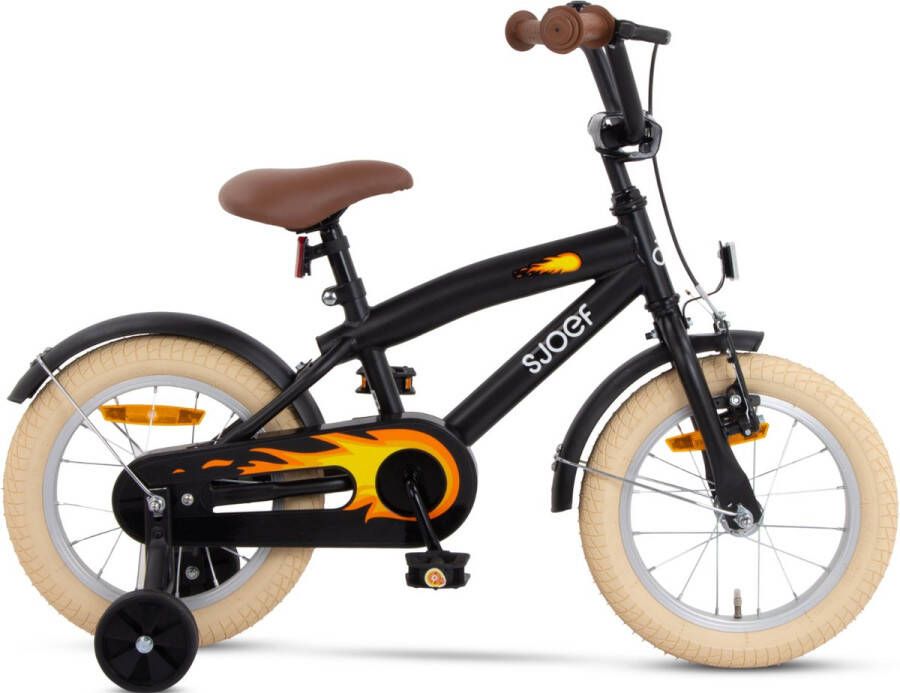 SJOEF Cruise Jongensfiets 14 inch Kinderfiets 3 4 & 5 jaar Mat Zwart