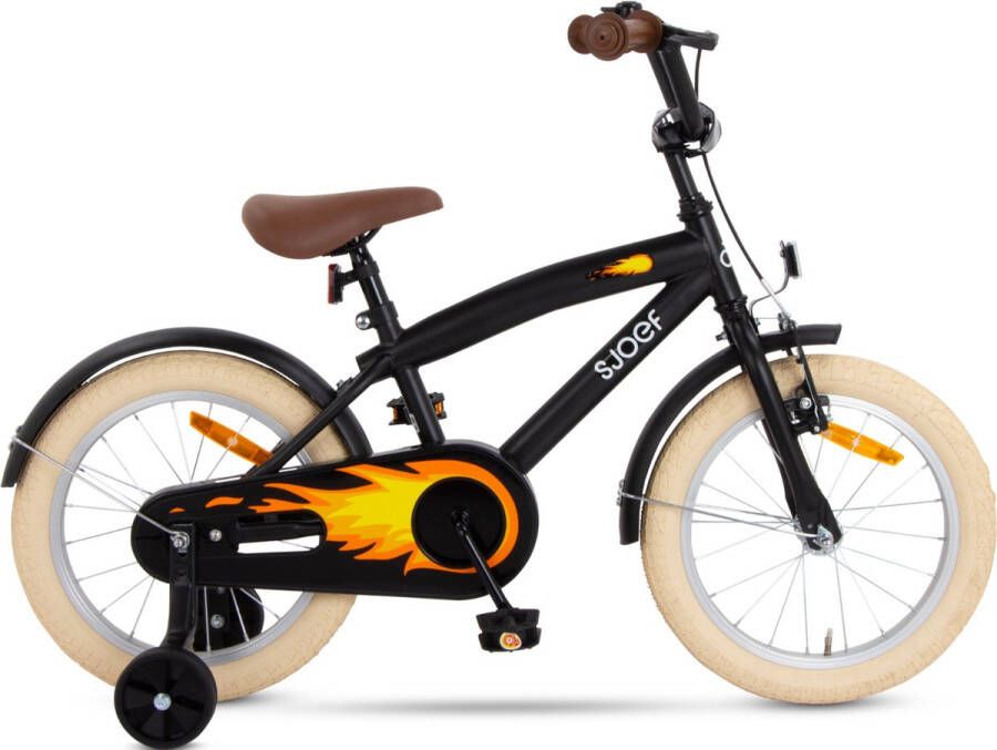 SJOEF Cruise Jongensfiets 16 inch Kinderfiets 4 5 & 6 jaar Mat Zwart