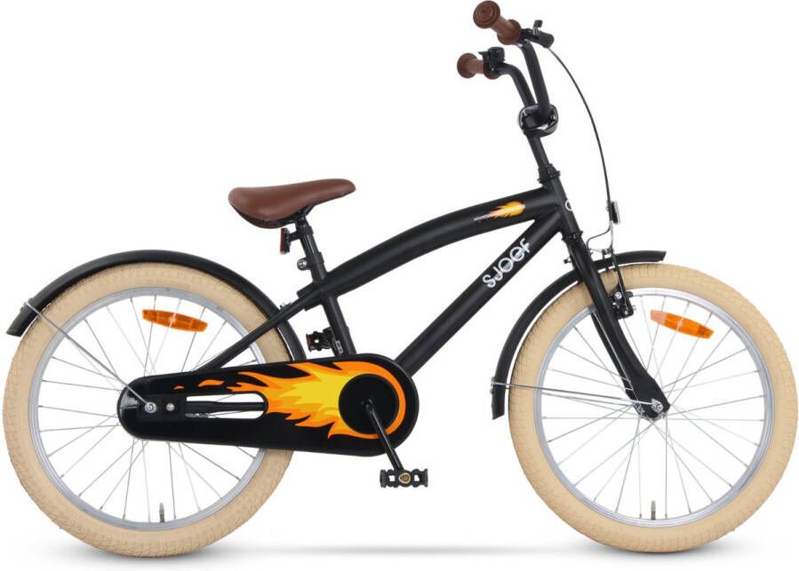 SJOEF Cruise Jongensfiets 20 inch Mat Zwart Kinderfiets 6 7 & 8 jaar Kledingmaat 118-128 Fiets 20 inch