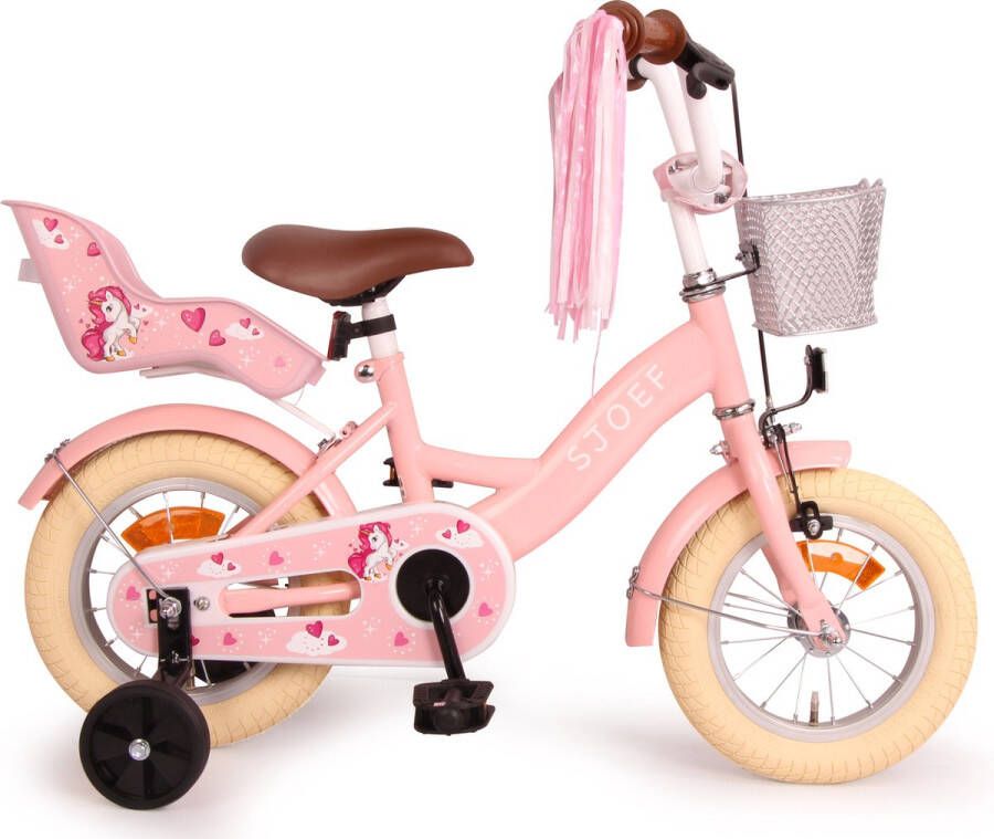 SJOEF Dolly Meisjesfiets 12 inch Roze Unicorn Design Kinderfiets met zijwieltjes 2 3 & 4 jaar 90-105 Kledingmaat Roze Fiets 12 inch - Foto 1