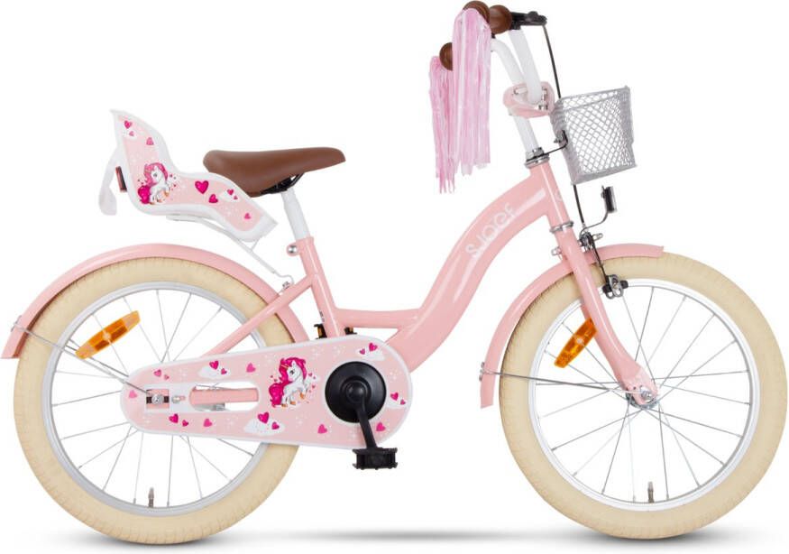 SJOEF Dolly Meisjesfiets 18 inch Roze Kinderfiets 5 6 & 7 jaar Kledingmaat 110-123 Fiets 18 inch