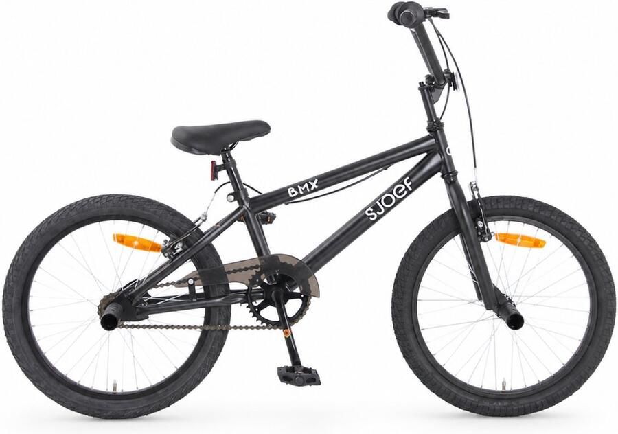 SJOEF BMX Fiets 20 inch voor en Kinderfiets met Stuntpegs Voor 6 7 en 8 Jaar en Volwassene Mat Zwart