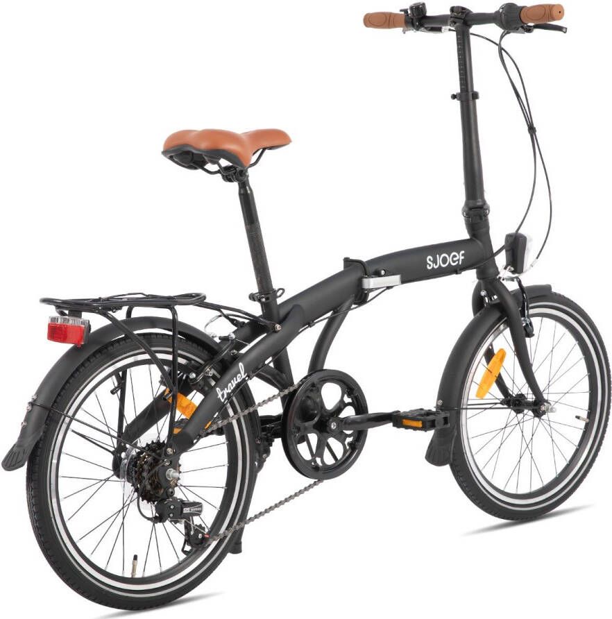 SJOEF Travel Vouwfiets 20 inch 6 Shi o Versnellingen |Compact & Lichtgewicht Mat Zwart