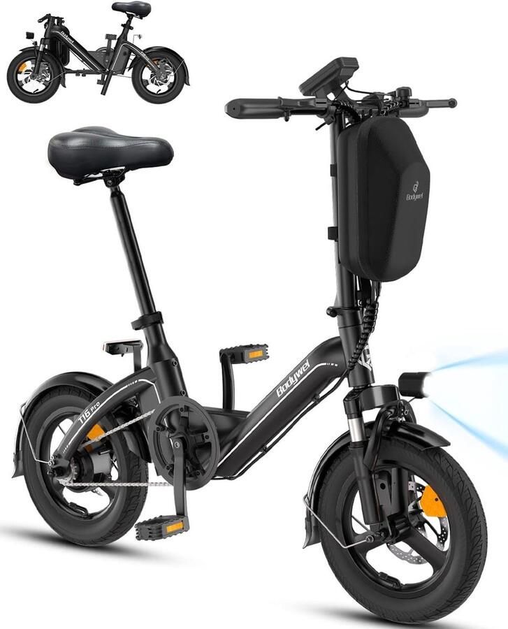 SmartAI 14 Inch Elektrische Vouwfiets- 250W Motor -36V 10Ah- 21 kg- Slim LCD display-45 km Actieradius-Elektrische fiets Elektrische stadsfietsen Opvouwbaar E-Bike voor Woon-Zwart