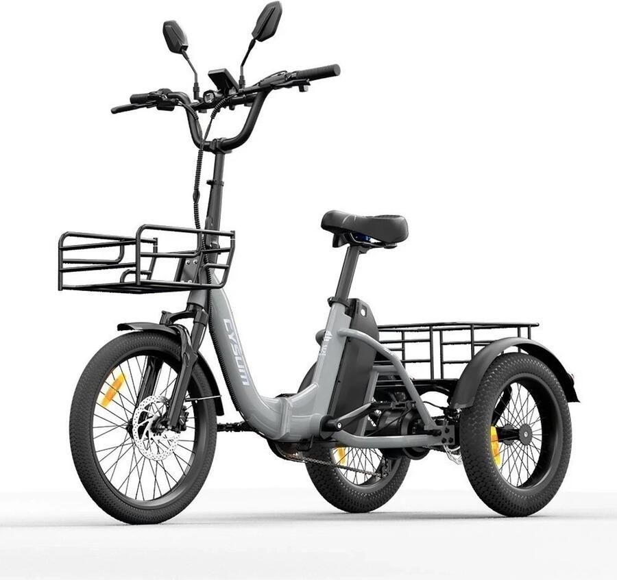 SmartAI 16 Inch 48V 20Ah Accu Famille elektrische longtail transportfiets Klapfiets E-Bakfiets Elektrische Vrachtsfiets 180kg 100km Bereik Elektrische Driewieler 3-wielige cargo e-bike 90 Nm -Voor Senioren & Dagelijks Gebruik-Grijs