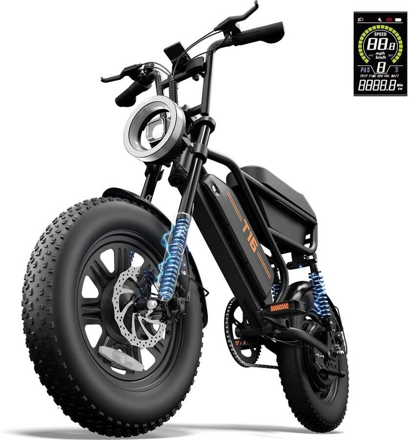 SmartAI 16Inch Elektrische Fatbike 16 x 3.0 Inch 48V 15.6Ah Tot 110 km Bereik 250W Motor -Zwart