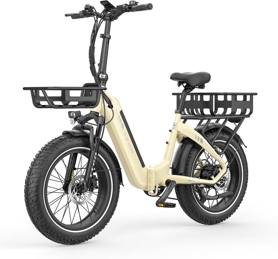 SmartAI 20*4.0 Elektrische vouwfietsen- 48V18Ah LithiumAccu – 70Nm Elektrische Fiets –met voorkorf en achterkorf –Actieradius tot 140 km – Shi o 7 Versnellingen – Hydraulische Schijfrem –Aluminium –250W Motor –Krachtsensor–Elektrische Stadsfiets–Wit