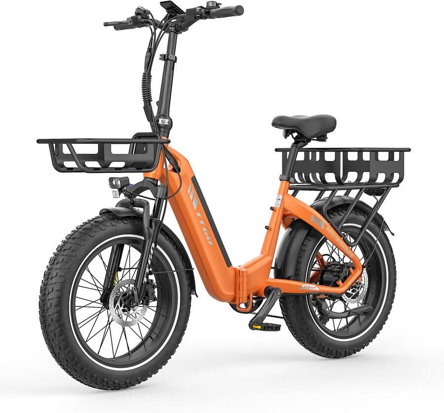 SmartAI 20*4.0 Elektrische vouwfietsen- 48V18Ah LithiumAccu – 70Nm Elektrische Fiets –met voorkorf en achterkorf –Actieradius tot 140 km – Shi o 7 Versnellingen – Hydraulische Schijfrem –Aluminium –250W Motor –Krachtsensor–Elektrische Stadsfiets–Oranje