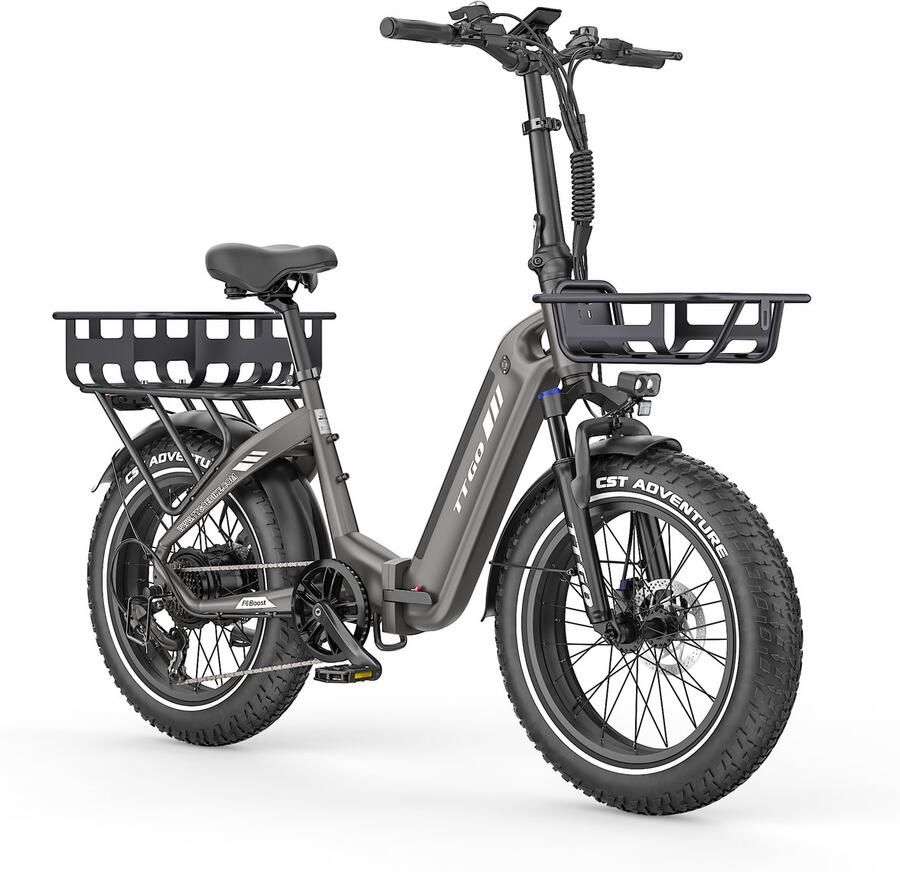 SmartAI 20*4.0 Elektrische vouwfietsen- 48V18Ah LithiumAccu – 70Nm Elektrische Fiets –met voorkorf en achterkorf –Actieradius tot 140 km – Shi o 7 Versnellingen – Hydraulische Schijfrem –Aluminium –250W Motor –Krachtsensor–Elektrische Stadsfiets–Grijs