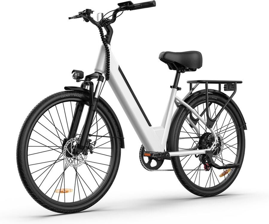 SmartAI 26 Elektrische Fiets 48V 10.4Ah Uitneembare Accu250W Motor Actieradius 80-100km Stadsfiets voor en Heren- Mechanische Schijfrem Wit