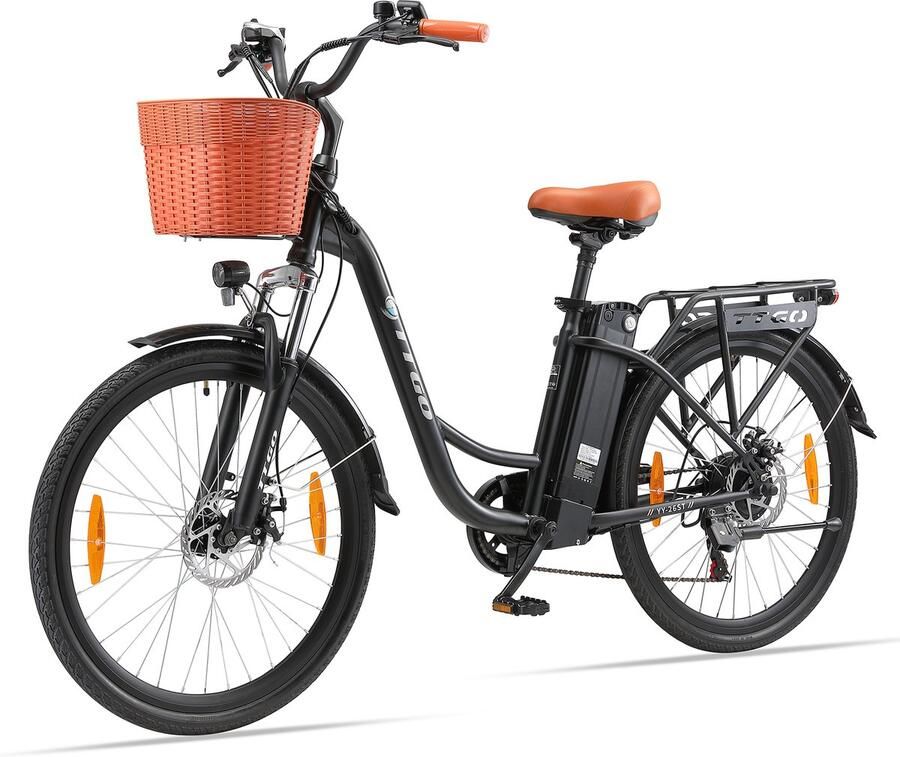 SmartAI 26-inch Elektrische Fiets 250W Motor 36V14.5Ah Accu 26x1.75 Banden Instap Frame LED Display Max Snelheid 25km u 75 km Bereik Shi o 6 Versnellingen Stadsfiets voor en Zwart