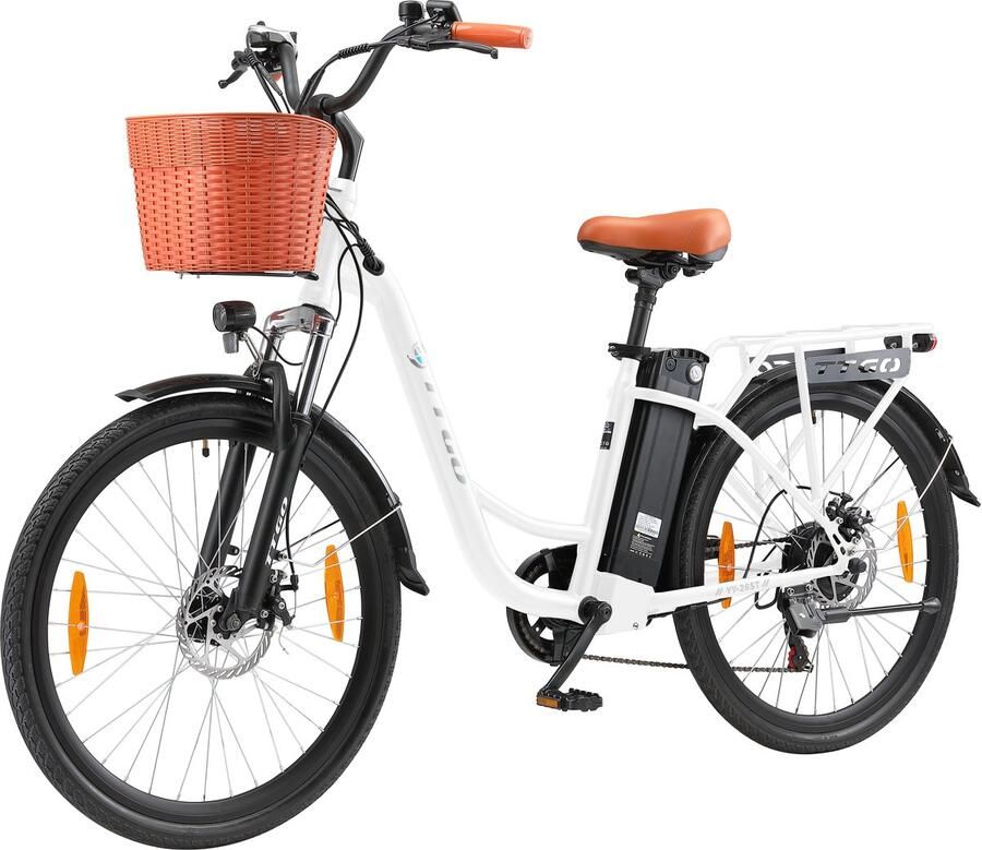 SmartAI 26-inch Elektrische Fiets 250W Motor 36V14.5Ah Accu 26x1.75 Banden Instap Frame LED Display Max Snelheid 25km u 75 km Bereik Shi o 6 Versnellingen Stadsfiets voor en Wit