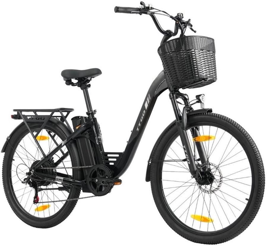 SmartAI 26-inch Elektrische Fiets Aluminium frame 250W Motor 36V18Ah Accu 26x1.95 Banden Instap Frame LCD Display Max Snelheid 25km u 120 km Bereik Shi o 7 Versnellingen Stadsfiets voor en Zwart