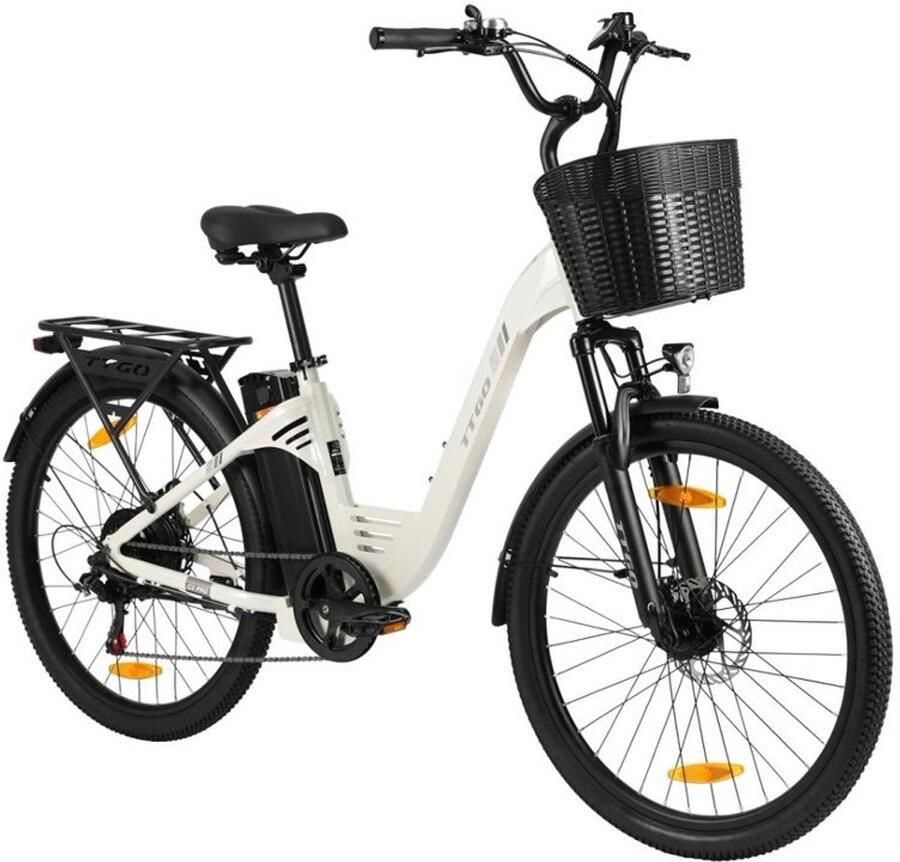 SmartAI 26-inch Elektrische Fiets Motor 250W 36 V 18 Ah accu elektrische stadsfiets en e-Dutch bike met Aluminium frame maximaal bereik 120 km Shi o 7 versnellingen LCD-display -Waterdicht -Wit