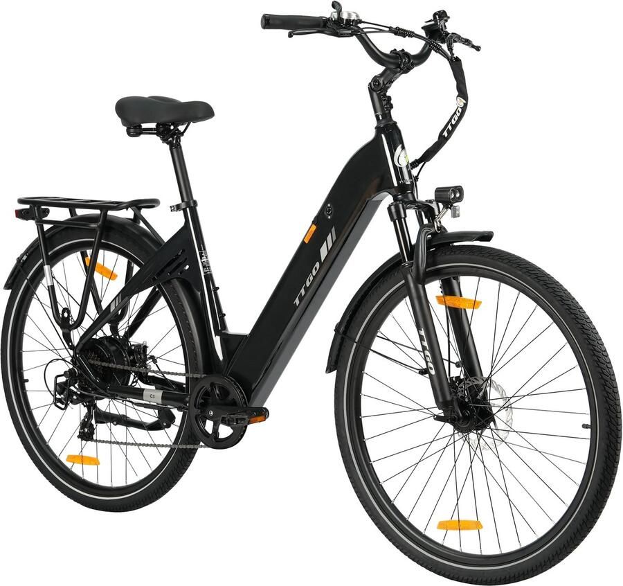 TTGO Elektrische Stadsfiets C3 SE 250W Motor 36V 18Ah Accu 28 Inch Bereik tot 120km Shi o 7-Snelheden Max 25km u Zwart