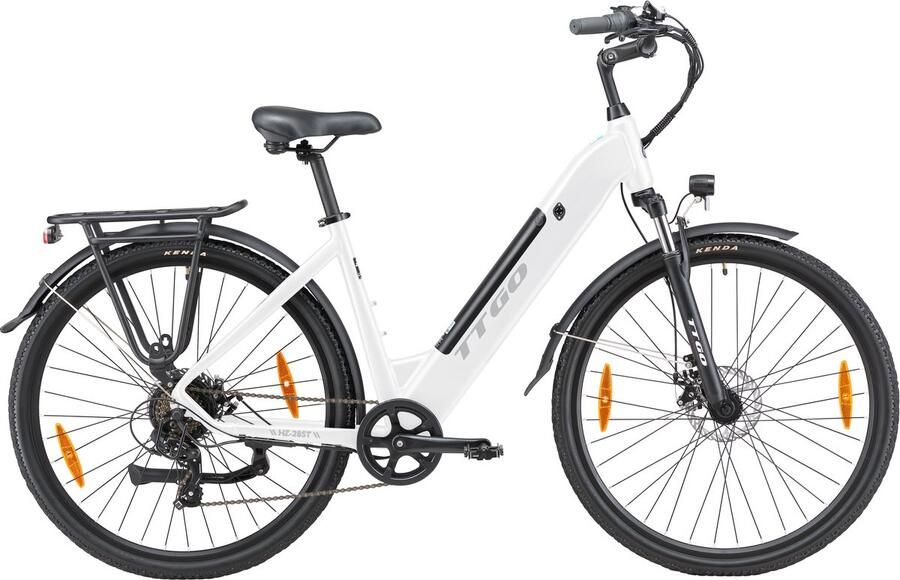 SmartAI 28-inch Elektrische Fiets Stadsfiets 250W Motor 36V20Ah Accu Max Snelheid 25km u Max 120km Bereik Shi o 7 Versnellingen voor en nen Wit