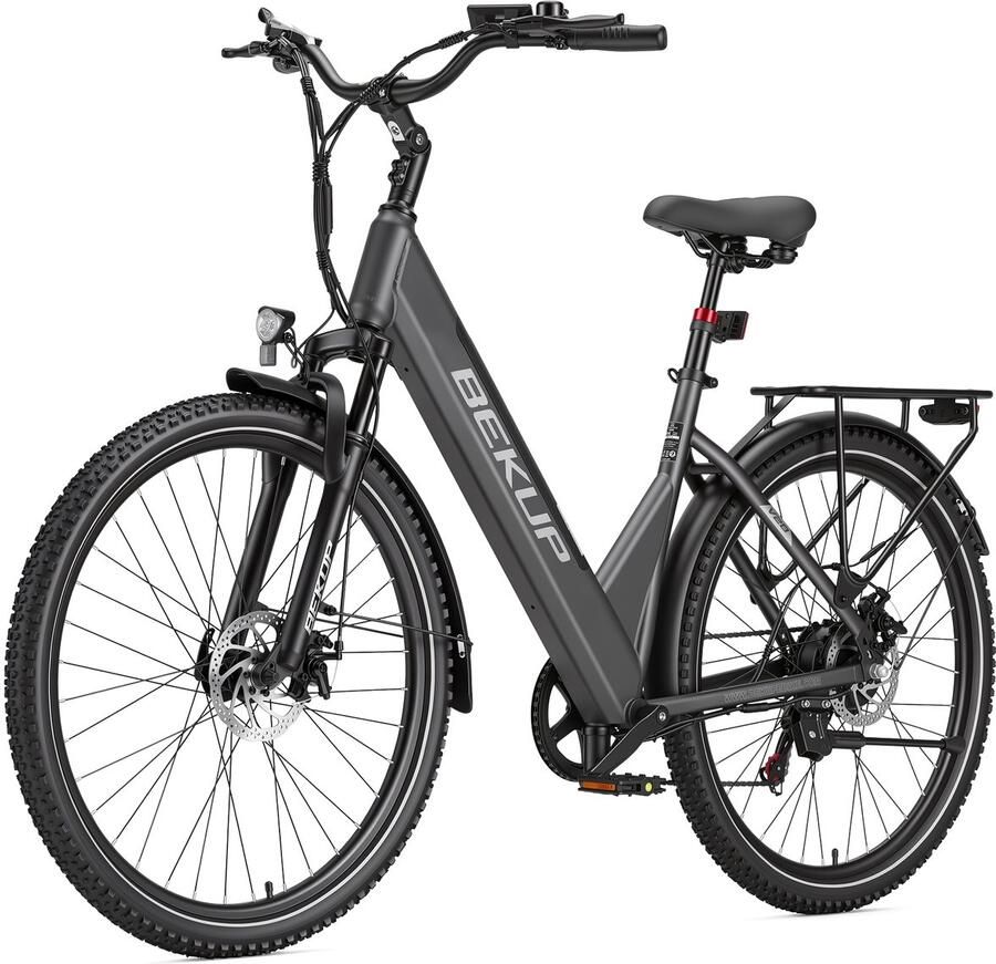 SmartAI 28 inch Elektrische stadsfiets Comfortabele stadsfiets 522Wh lange actieradius accu 250W achterwielmotor 45Nm koppel Shi o 7 versnellingen Schijfrem voor en achter LCD-display Geveerde zadelpen Grijs