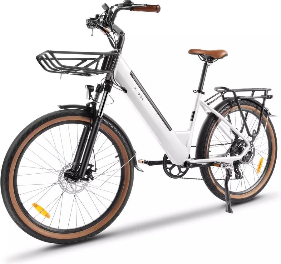 SmartAI Elektrische fiets 26 Inch Damesfiets-Herenfiets-Aluminiumlegering- met 7 versnellingen -36 V 17.6 Ah -elektrische stadsfiets -Achterwielmotor 250W Mechanische schijfrem -tot 100km- IP54 Waterdicht Wit