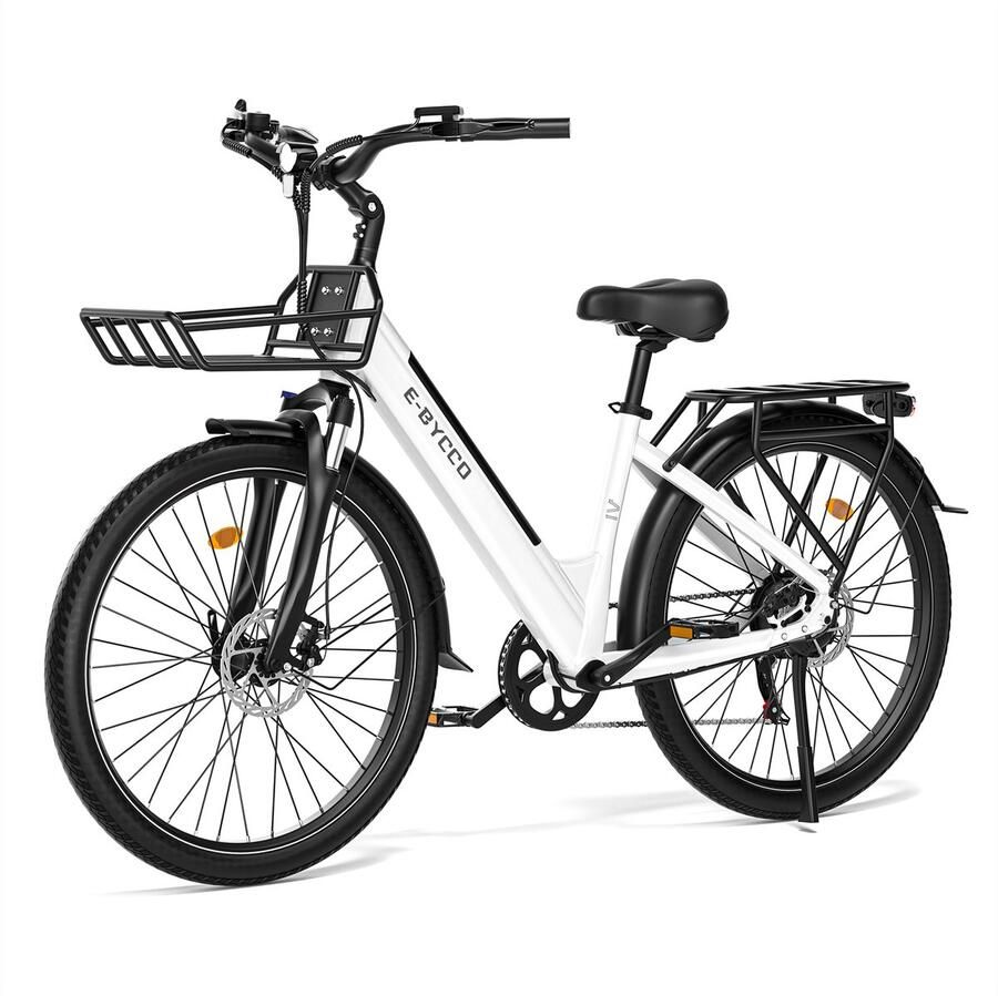 SmartAI Elektrische Fiets 28 Inch 36V 15.6AH Accu Actieradius Tot 100 Km 28×1.5 Inch Wielen- Aluminium Lage Instapframe -Shi o 7 Versnellingen Mechanische Schijfrem LCD Display Elektrische Stadsfiets Wit