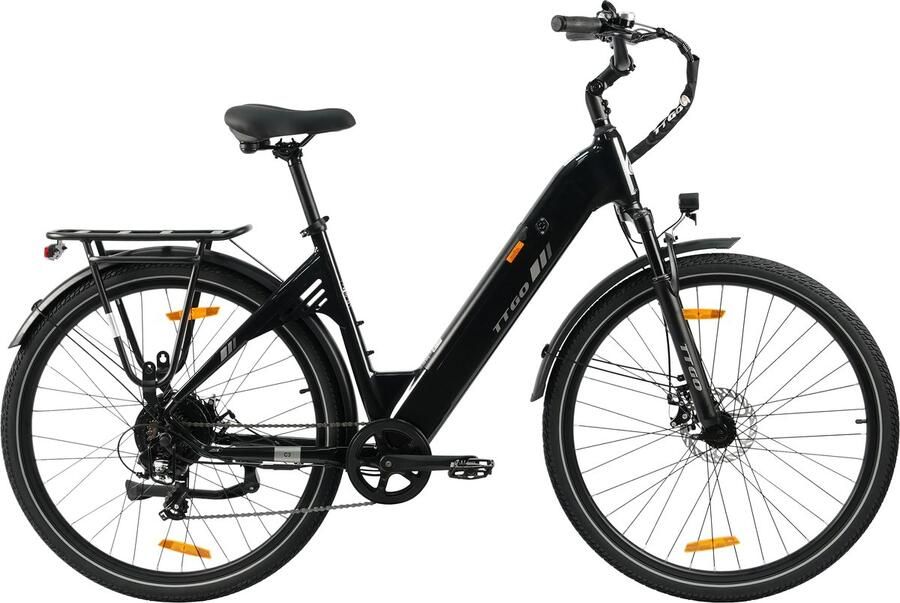 SmartAI Elektrische fiets 28 Inch Damesfiets-Herenfiets-Aluminiumlegering- met 7 versnellingen -36 V 18 Ah 648Wh -elektrische stadsfiets -Achterwielmotor 250W Hydraulische schijfrem -tot 120km- IP54 Waterdicht Zwart
