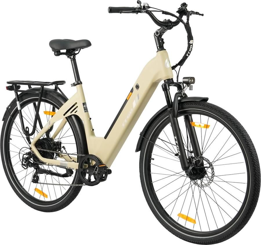 SmartAI Elektrische fiets 28 Inch Damesfiets-Herenfiets-Aluminiumlegering- met 7 versnellingen -36 V 18 Ah 648Wh -elektrische stadsfiets -Achterwielmotor 250W Hydraulische schijfrem -tot 120km- IP54 Waterdicht Geel