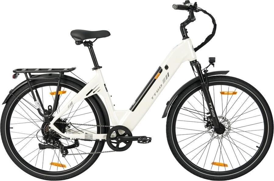 SmartAI Elektrische fiets 28 Inch Damesfiets-Herenfiets-Aluminiumlegering- met 7 versnellingen -36 V 18 Ah 648Wh -elektrische stadsfiets -Achterwielmotor 250W Hydraulische schijfrem -tot 120km- IP54 Waterdicht Wit