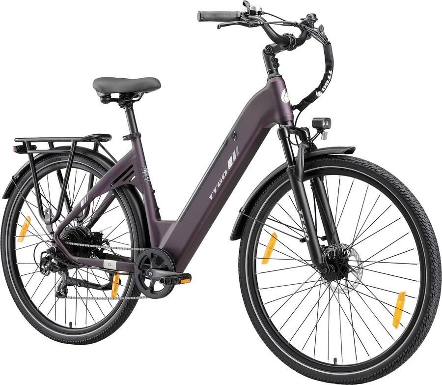 SmartAI Elektrische fiets 28 Inch Damesfiets-Herenfiets-Aluminiumlegering- met 7 versnellingen -36 V 18 Ah 648Wh -elektrische stadsfiets -Achterwielmotor 250W Hydraulische schijfrem -tot 120km- IP54 Waterdicht Paars