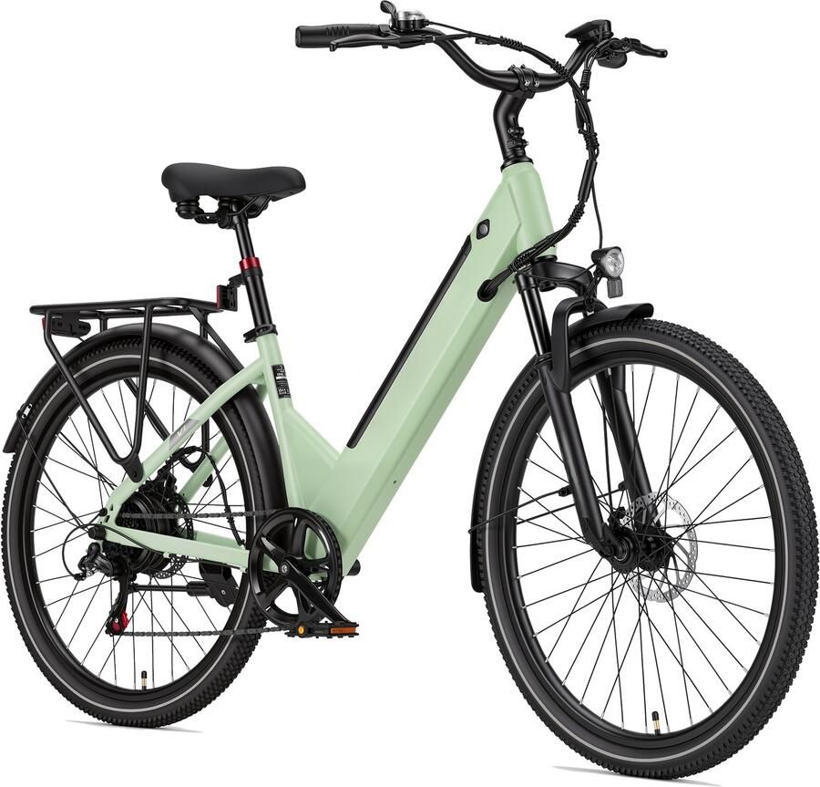 SmartAI Elektrische fiets Actieradius 75km Verwijderbare batterij 36V 14.5Ah Motor 250W Shi o 7 versnellingen 26 Inch City Commuter EBike Groente