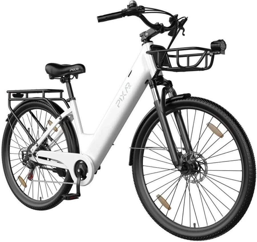 SmartAI SmarAI C1 Pro Elektrische Stadsfiets 28 Inch 250W Motor 36V18Ah Accu Extra Groot Bereik tot 120 km- Shi o 7 versnellingen Verende Voorvork Inclusief Fiets d en Slot-Wit