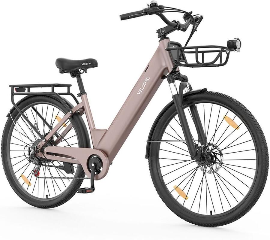 SmartAI SmarAI C1 Pro Elektrische Stadsfiets 28 Inch 250W Motor 36V18Ah Accu Extra Groot Bereik tot 120 km- Shi o 7 versnellingen Verende Voorvork Inclusief Fiets d en Slot-Champagne Goud