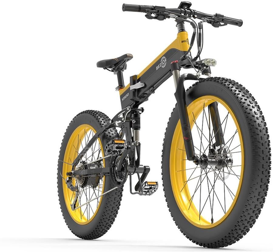 Sojupcal 1x Elektrische fatbike 100km bereik 250W motor 26x4 0 banden vouwbaar frame stadsfiets 5 slimme LCD-meter Zwart en geel