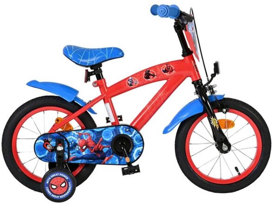 Volare Spider-Man Kinderfiets Jongens 14 inch Blauw Rood Twee handremmen