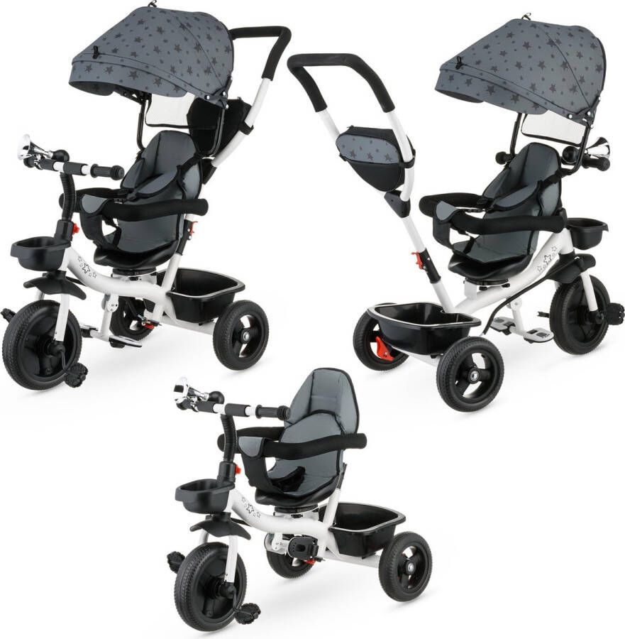 Stars Driewieler Kinderfiets 3-in-1 Fiets Bolderwagen Kinderwagen Draaibare Zitting tot 25 kg Opvouwbare Luifel Veiligheidsgordel