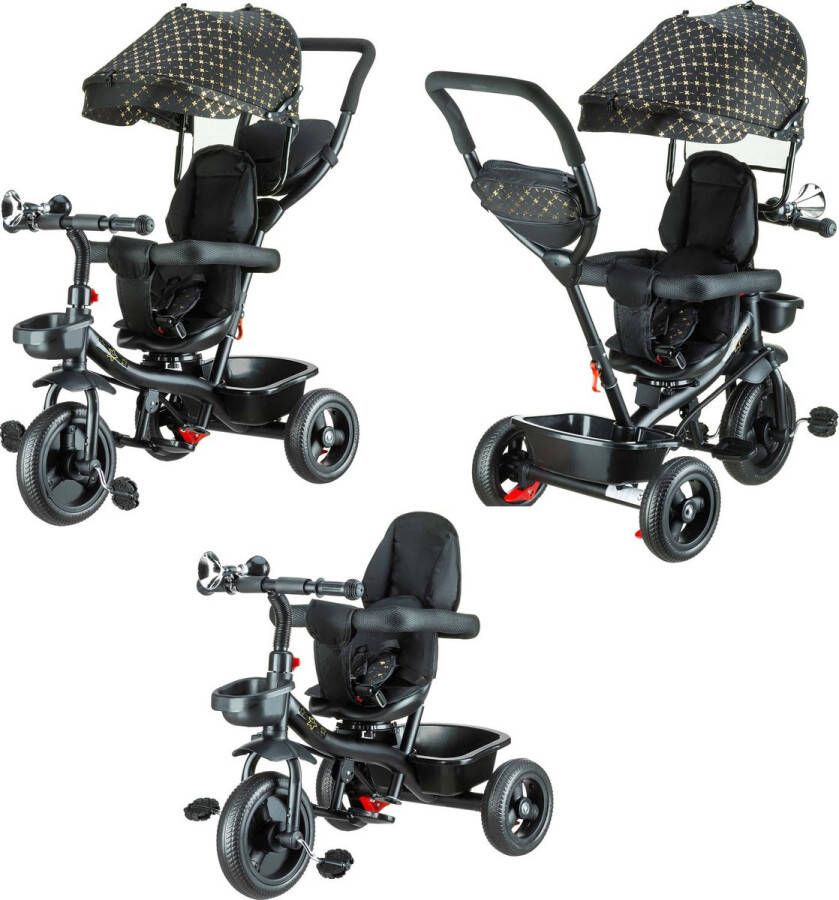 Stars Driewieler Kinderfiets 3-in-1 Fiets Bolderwagen Kinderwagen Draaibare Zitting tot 25 kg Opvouwbare Luifel Veiligheidsgordel