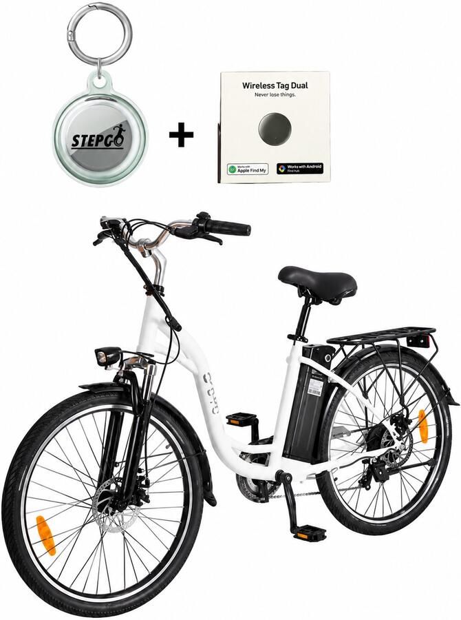 Stepgo Elektrische fiets DYU C6 met tracker E bike 26 inch banden 250W motor Zwart 25km h electric bike