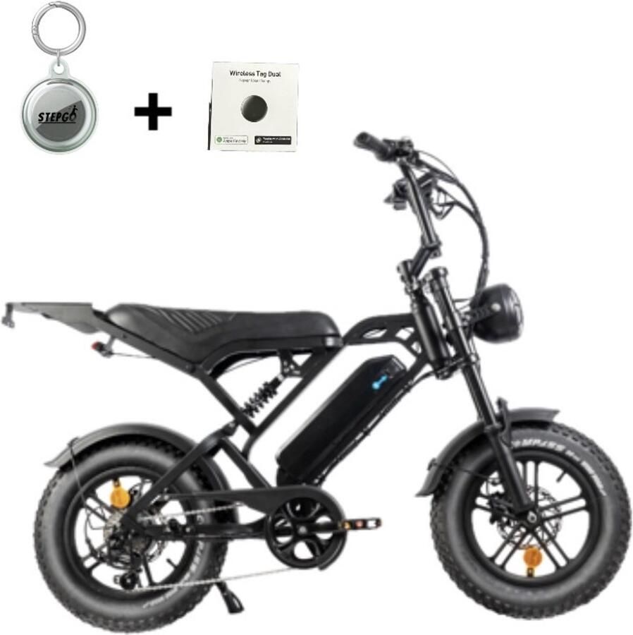 Stepgo Elektrische fiets fat bike Mini fat bike v20 inclusief tracker met traceersysteem zwart -25km h