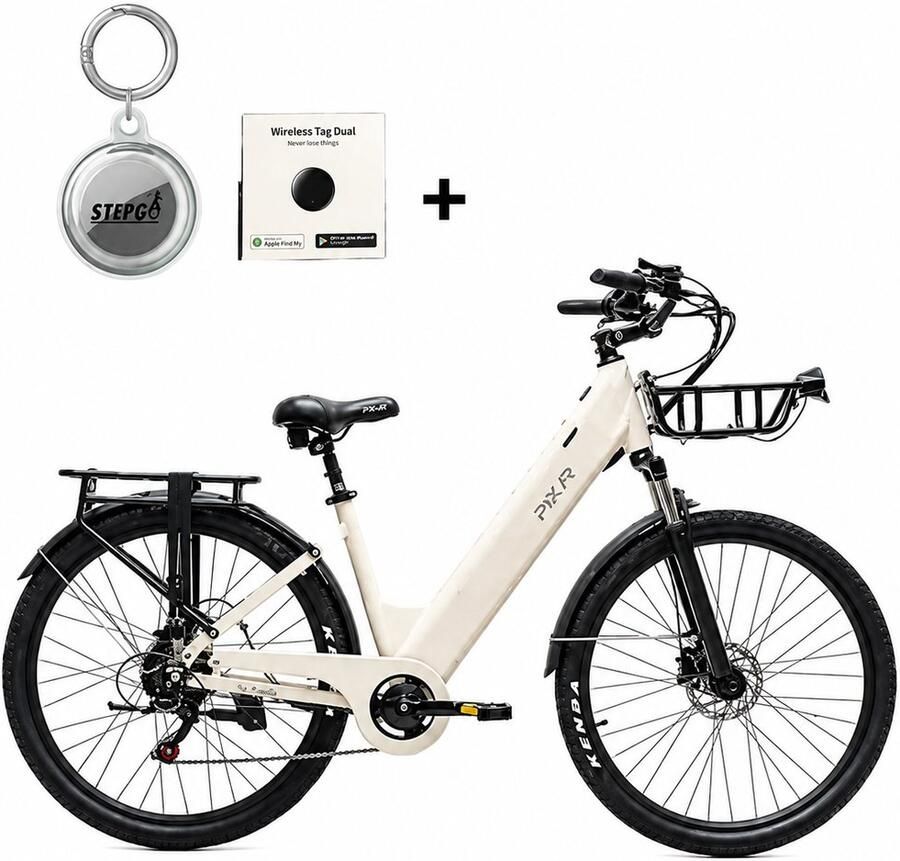 Stepgo Elektrische fiets Pixar c1 beige inclusief tracker waterdichte tracker houder 25 km h