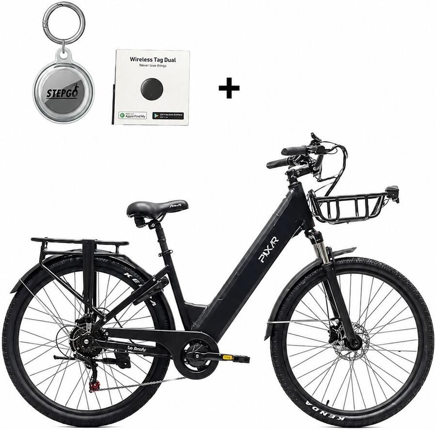 Stepgo Elektrische fiets pixar C1 inclusief tracker en waterdichte tracker houder 25 km h 250W zwart