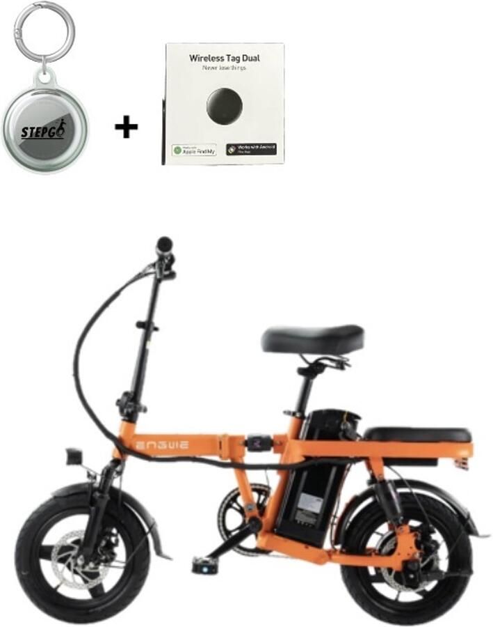 Stepgo elektrische fiets vouwfiets engwe t14 oranje opvouwbaar bereik 30 40 km met tracker traceer systeem