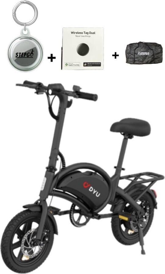 Stepgo Elektrische vouwfiets DYU D3F PRO met tracker elektrische fiets opvouwbaar vouwbaar 25 km h trapondersteuning + waterdichte trackerhouder en tracker Nieuw